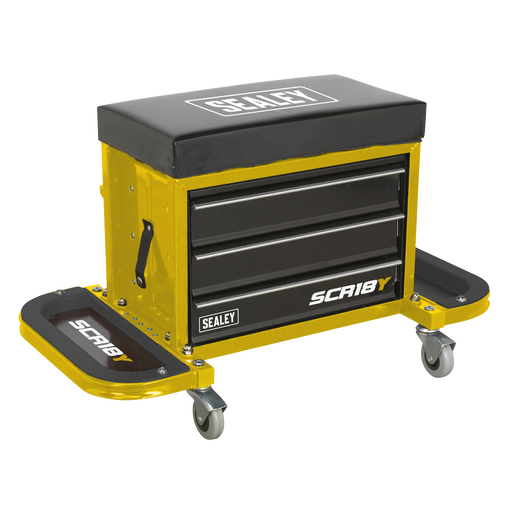 Sealey - Mechanic's Utility Seat & Toolbox - Yellow Jacking & Lifting Sealey - Sparks Warehouse