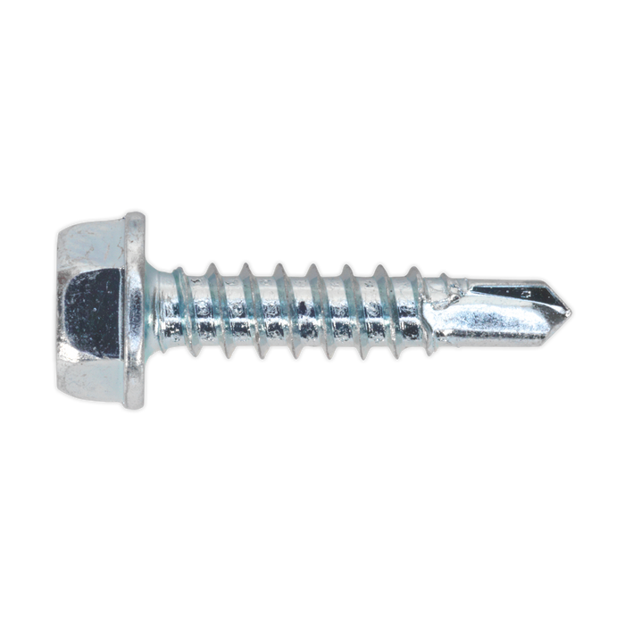 Sealey - SDHX4219 Self Drilling Screw 4.2 x 19mm Hex Head Zinc DIN 7504K Pack of 100 Consumables Sealey - Sparks Warehouse