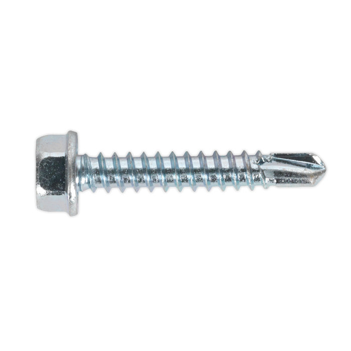 Sealey - SDHX4225 Self Drilling Screw 4.2 x 25mm Hex Head Zinc DIN 7504K Pack of 100 Consumables Sealey - Sparks Warehouse