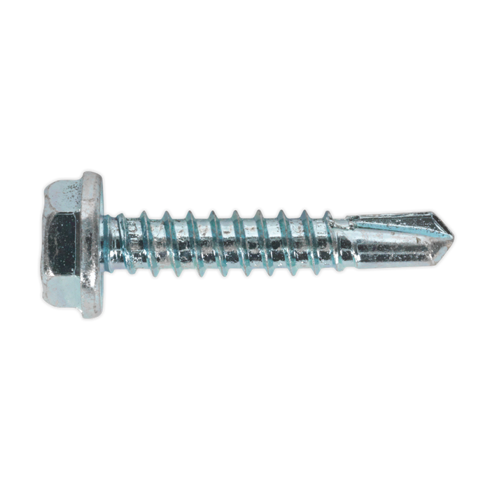 Sealey - SDHX4825 Self Drilling Screw 4.8 x 25mm Hex Head Zinc DIN 7504K Pack of 100 Consumables Sealey - Sparks Warehouse