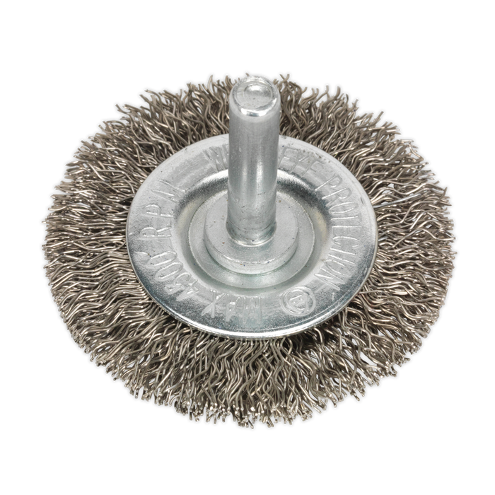 Sealey - SFBS50 Flat Wire Brush Stainless Steel 50mm with 6mm Shaft Consumables Sealey - Sparks Warehouse