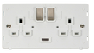 Scolmore SIN570PWBS - 13A 2G 'Ingot' Switched Socket With 2.1A USB Outlet (Twin Earth) Insert - White / Brushed Stainless Definity Scolmore - Sparks Warehouse
