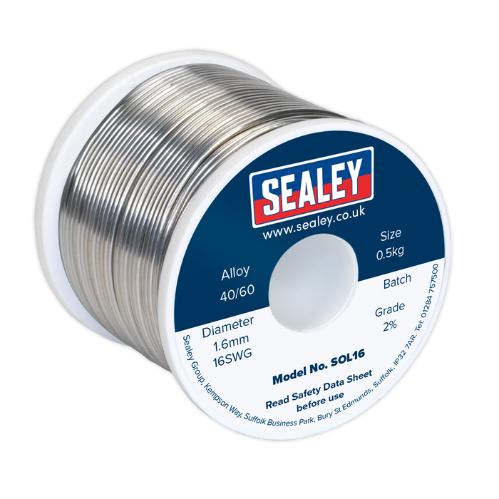 Sealey - SOL16 Solder Wire Quick Flow 1.6mm/16SWG 40/60 0.5kg Reel Consumables Sealey - Sparks Warehouse