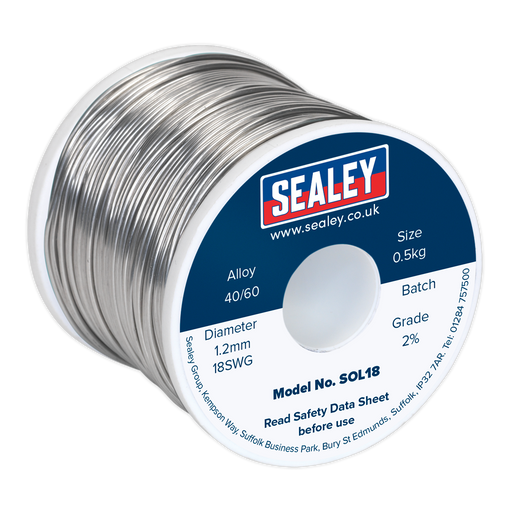 Sealey - SOL18 Solder Wire Quick Flow 1.2mm/18SWG 40/60 0.5kg Reel Consumables Sealey - Sparks Warehouse