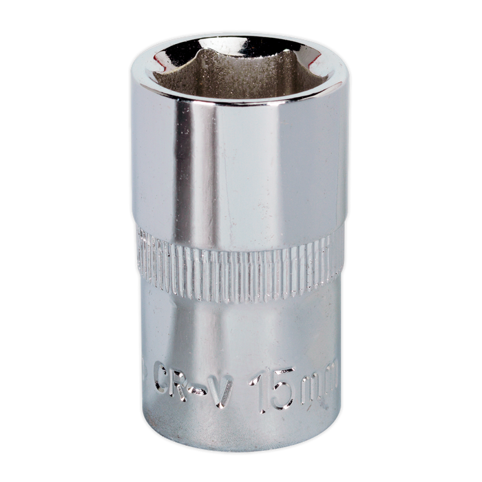 Sealey - SP1215 WallDrive® Socket 15mm 1/2"Sq Drive Fully Polished Hand Tools Sealey - Sparks Warehouse