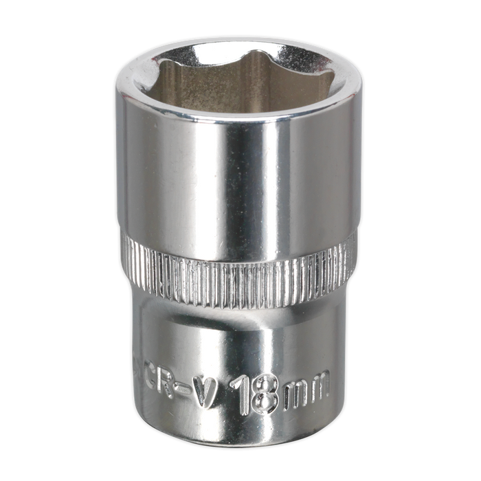 Sealey - SP1218 WallDrive® Socket 18mm 1/2"Sq Drive Fully Polished Hand Tools Sealey - Sparks Warehouse