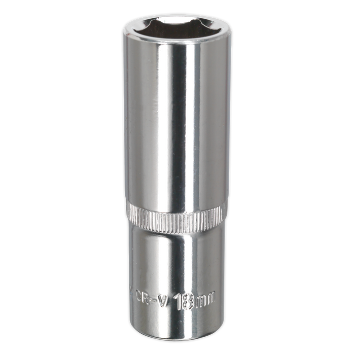 Sealey - SP1218D WallDrive® Socket 18mm Deep 1/2"Sq Drive Fully Polished Hand Tools Sealey - Sparks Warehouse