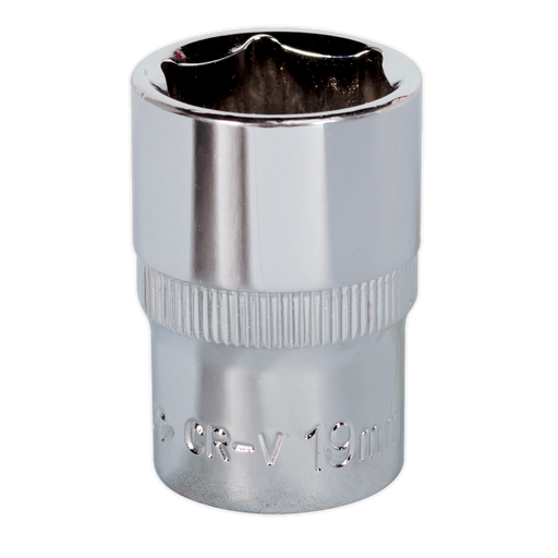 Sealey - SP1219 WallDrive® Socket 19mm 1/2"Sq Drive Fully Polished Hand Tools Sealey - Sparks Warehouse