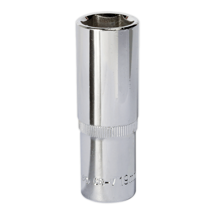 Sealey - SP1219D WallDrive® Socket 19mm Deep 1/2"Sq Drive Fully Polished Hand Tools Sealey - Sparks Warehouse