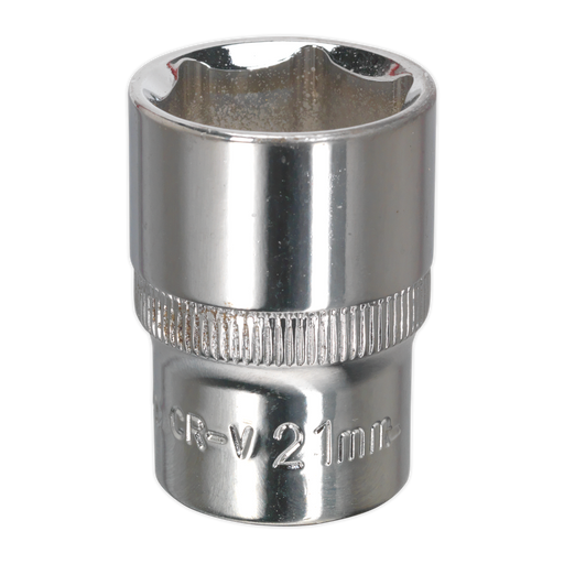 Sealey - SP1221 WallDrive® Socket 21mm 1/2"Sq Drive Fully Polished Hand Tools Sealey - Sparks Warehouse