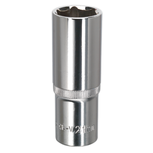 Sealey - SP1221D WallDrive® Socket 21mm Deep 1/2"Sq Drive Fully Polished Hand Tools Sealey - Sparks Warehouse