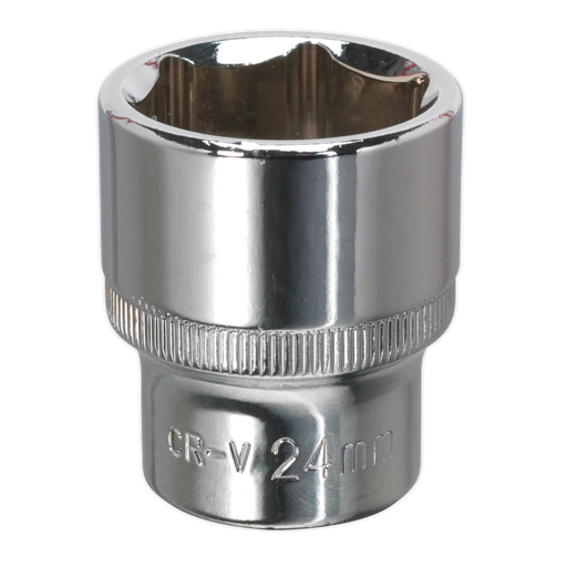 Sealey - SP1224 WallDrive® Socket 24mm 1/2"Sq Drive Fully Polished Hand Tools Sealey - Sparks Warehouse