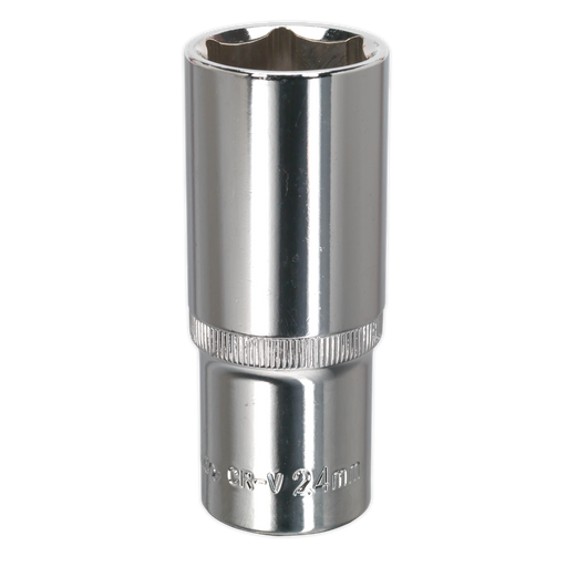 Sealey - SP1224D WallDrive® Socket 24mm Deep 1/2"Sq Drive Fully Polished Hand Tools Sealey - Sparks Warehouse