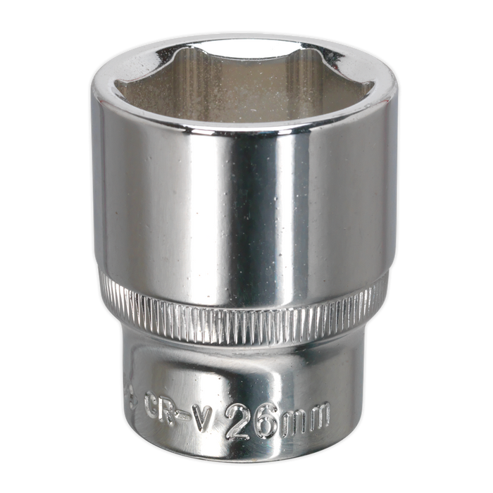 Sealey - SP1226 WallDrive® Socket 26mm 1/2"Sq Drive Fully Polished Hand Tools Sealey - Sparks Warehouse