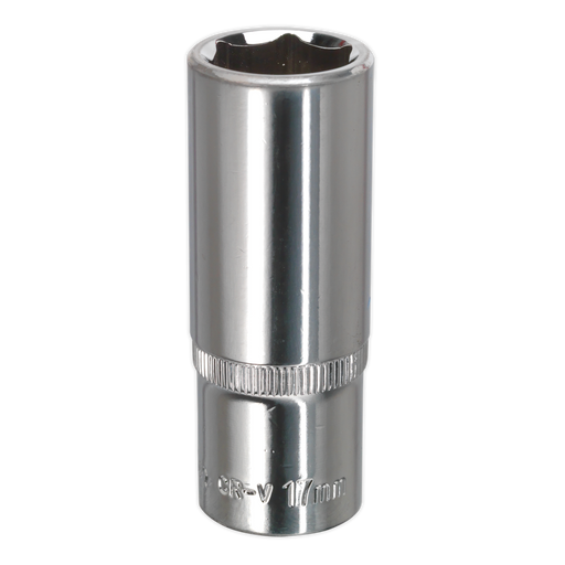 Sealey - SP3817D WallDrive® Socket 17mm Deep 3/8"Sq Drive Fully Polished Hand Tools Sealey - Sparks Warehouse