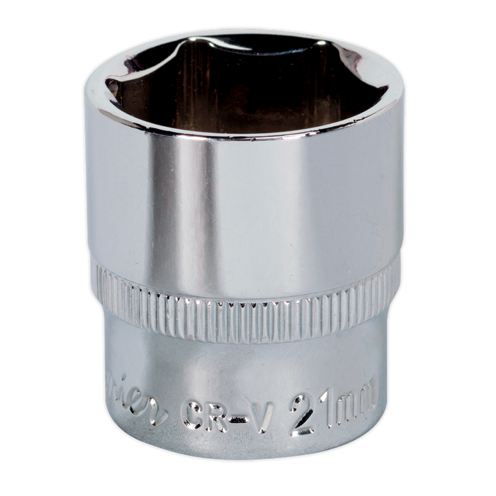 Sealey - SP3821 WallDrive® Socket 21mm 3/8"Sq Drive Fully Polished Hand Tools Sealey - Sparks Warehouse