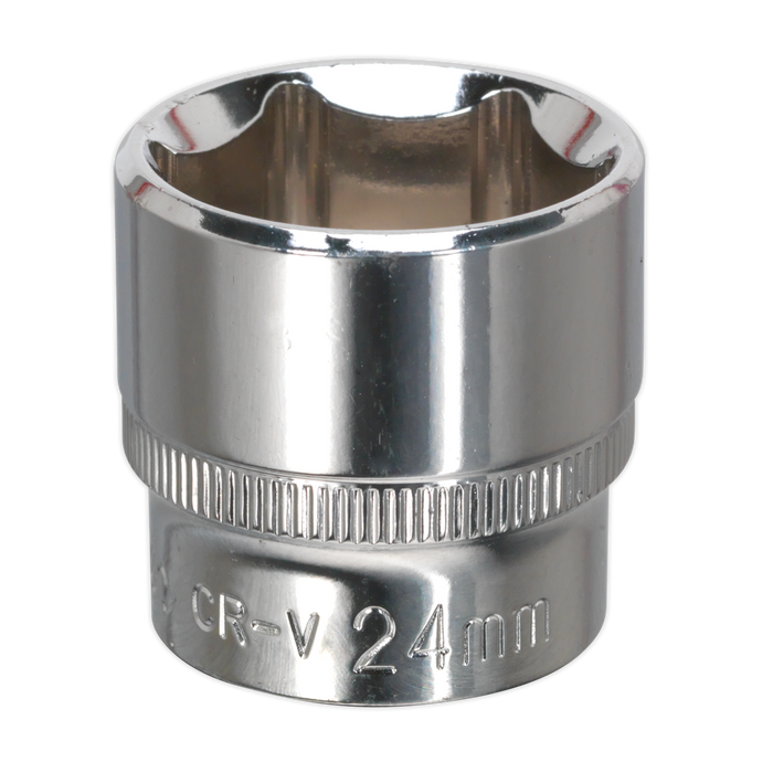 Sealey - SP3824 WallDrive® Socket 24mm 3/8"Sq Drive Fully Polished Hand Tools Sealey - Sparks Warehouse