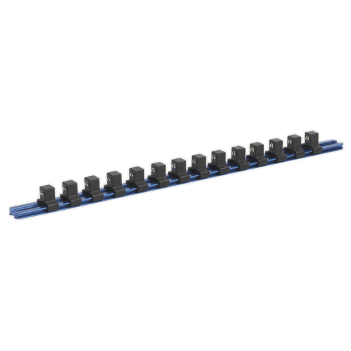 Sealey - SR1214 Socket Retaining Rail with 14 Clips Aluminium 1/2"Sq Drive Hand Tools Sealey - Sparks Warehouse