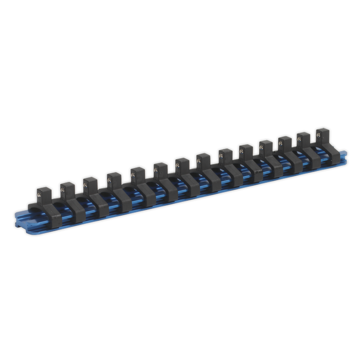 Sealey - SR1414 Socket Retaining Rail with 14 Clips Aluminium 1/4"Sq Drive Hand Tools Sealey - Sparks Warehouse