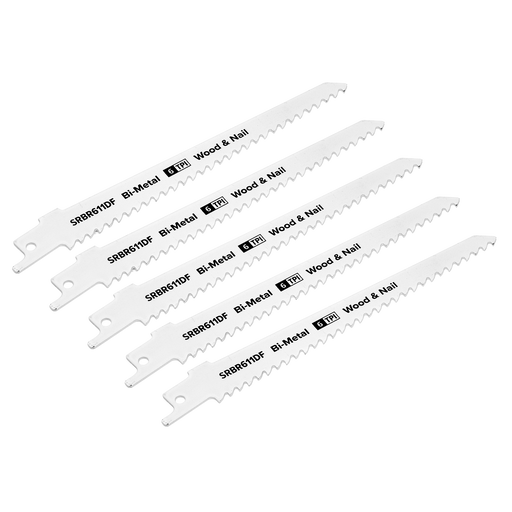 Sealey - Reciprocating Saw Blade Wood & Nail 150mm 6tpi - Pack of 5 Consumables Sealey - Sparks Warehouse