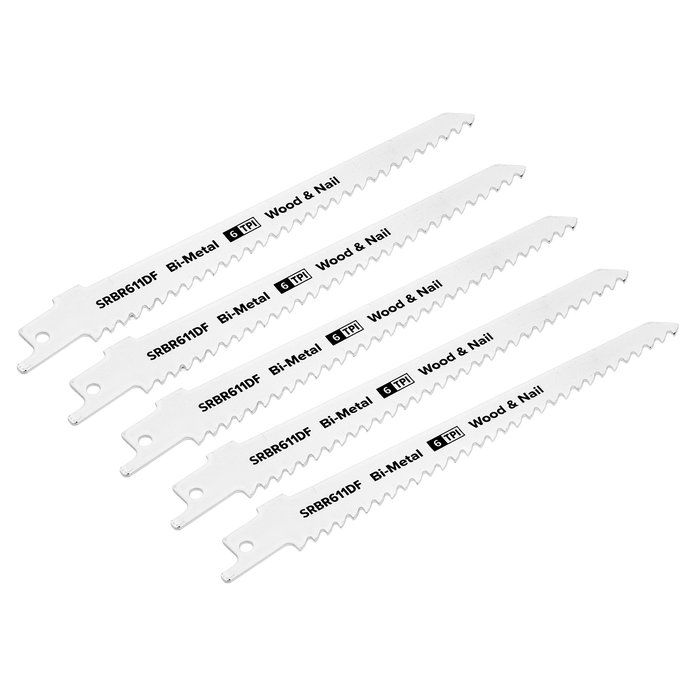 Sealey - Reciprocating Saw Blade Wood & Nail 150mm 6tpi - Pack of 5 Consumables Sealey - Sparks Warehouse