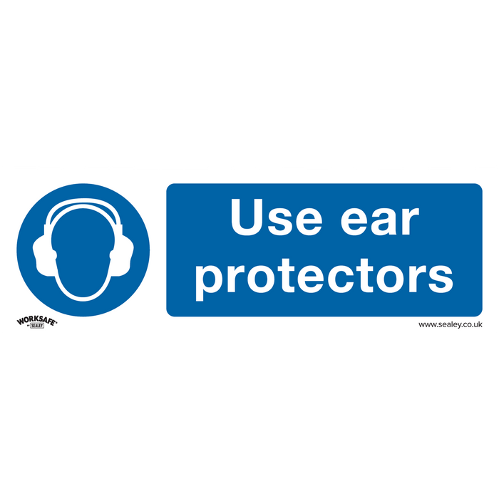 Sealey - SS10P1 Use Ear Protectors - Mandatory Safety Sign - Rigid Plastic Safety Products Sealey - Sparks Warehouse
