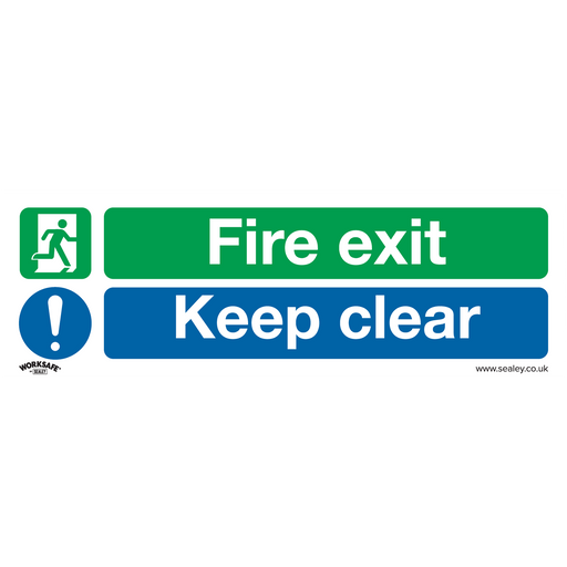 Sealey - SS18P10 Fire Exit Keep Clear - Safe Conditions Safety Sign - Rigid Plastic - Pack of 10 Safety Products Sealey - Sparks Warehouse