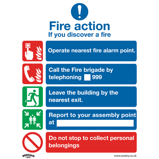 Sealey - SS20P1 Fire Action Without Lift - Safe Conditions Safety Sign - Rigid Plastic Safety Products Sealey - Sparks Warehouse