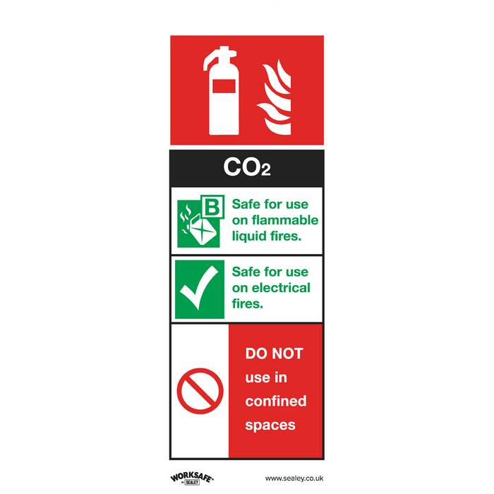 Sealey - SS21P10 CO2 Fire Extinguisher - Safe Conditions Safety Sign - Rigid Plastic - Pack of 10 Safety Products Sealey - Sparks Warehouse