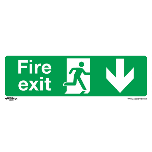 Sealey - SS22P1 Fire Exit (Down) - Safe Conditions Safety Sign - Rigid Plastic Safety Products Sealey - Sparks Warehouse