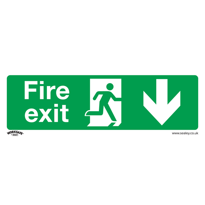 Sealey - SS22V10 Fire Exit (Down) - Safe Conditions Safety Sign - Self-Adhesive Vinyl - Pack of 10 Safety Products Sealey - Sparks Warehouse