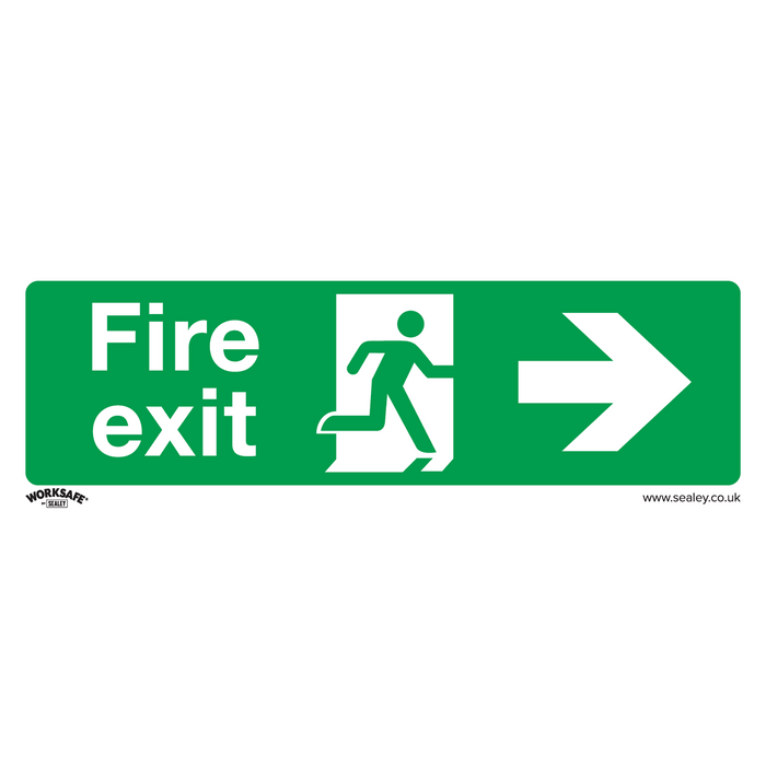 Sealey - SS24P10 Fire Exit (Right) - Safe Conditions Safety Sign - Rigid Plastic - Pack of 10 Safety Products Sealey - Sparks Warehouse