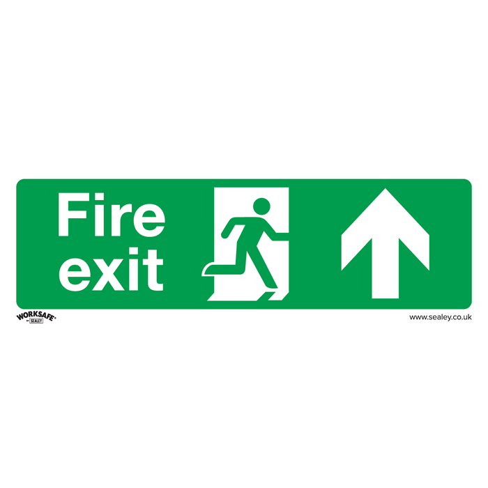Sealey - SS28P1 Fire Exit (Up) - Safe Conditions Safety Sign - Rigid Plastic Safety Products Sealey - Sparks Warehouse