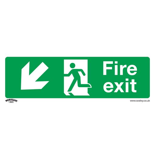 Sealey - SS34P1 Fire Exit (Down Left) - Safe Conditions Safety Sign - Rigid Plastic Safety Products Sealey - Sparks Warehouse