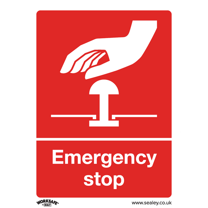 Sealey - SS35P10 Emergency Stop - Safe Conditions Safety Sign - Rigid Plastic - Pack of 10 Safety Products Sealey - Sparks Warehouse