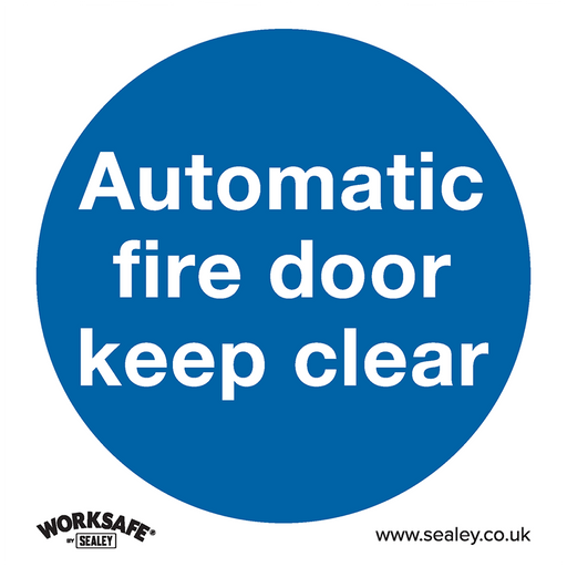 Sealey - SS3V10 Automatic Fire Door Keep Clear - Mandatory Safety Sign - Self-Adhesive Vinyl - Pack of 10 Safety Products Sealey - Sparks Warehouse