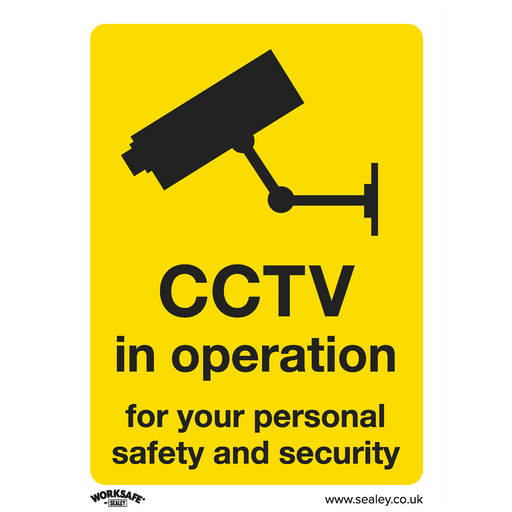 Sealey - SS40V10 CCTV - Warning Safety Sign - Self-Adhesive Vinyl - Pack of 10 Safety Products Sealey - Sparks Warehouse