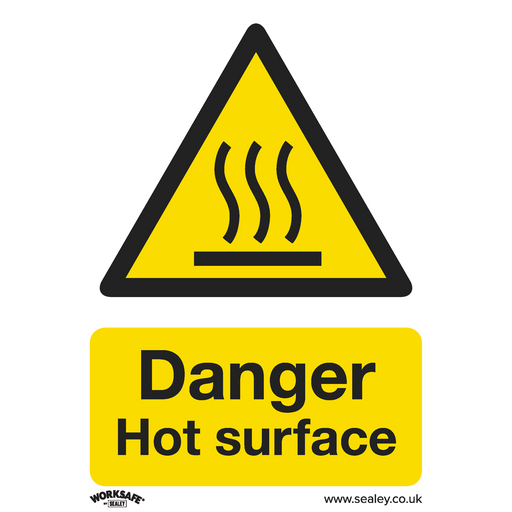 Sealey - SS42V10 Danger Hot Surface - Warning Safety Sign - Self-Adhesive Vinyl - Pack of 10 Safety Products Sealey - Sparks Warehouse