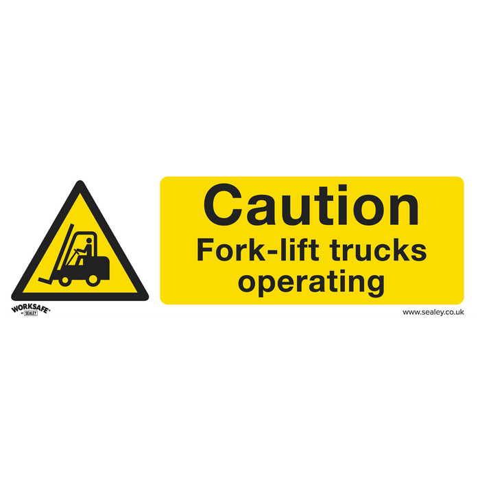 Sealey - SS44V10 Caution Fork-Lift Trucks - Warning Safety Sign - Self-Adhesive Vinyl - Pack of 10 Safety Products Sealey - Sparks Warehouse