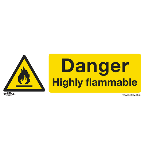 Sealey - SS45V10 Danger Highly Flammable - Warning Safety Sign - Self-Adhesive Vinyl - Pack of 10 Safety Products Sealey - Sparks Warehouse