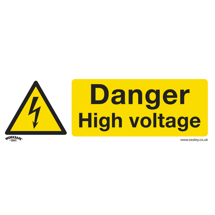 Sealey - SS48P10 Danger High Voltage - Warning Safety Sign - Rigid Plastic - Pack of 10 Safety Products Sealey - Sparks Warehouse