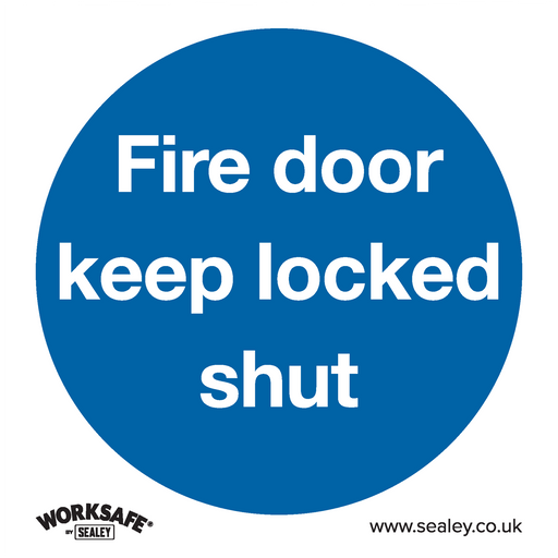 Sealey - SS4V10 Fire Door Keep Locked Shut - Mandatory Safety Sign - Self-Adhesive Vinyl - Pack of 10 Safety Products Sealey - Sparks Warehouse