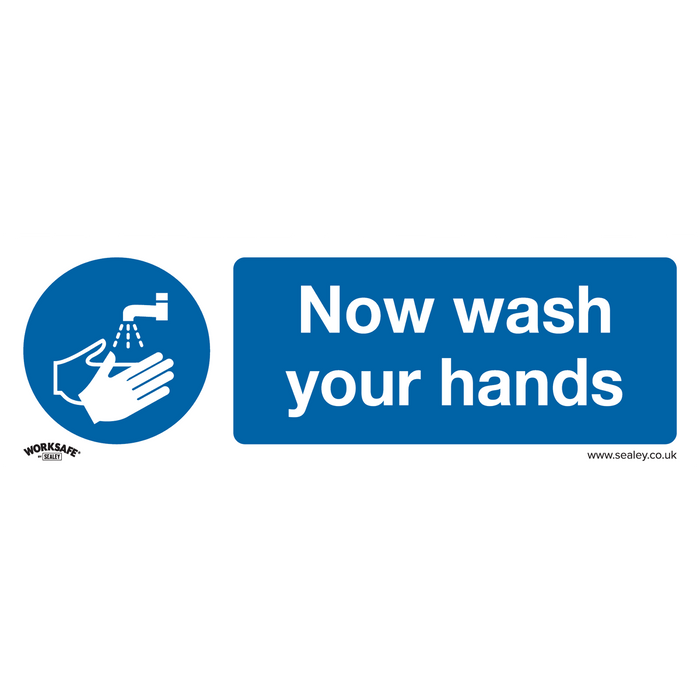 Sealey - SS5P10 Now Wash Your Hands - Mandatory Safety Sign - Rigid Plastic - Pack of 10 Safety Products Sealey - Sparks Warehouse