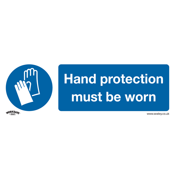 Sealey - SS6P1 Hand Protection Must Be Worn - Mandatory Safety Sign - Rigid Plastic Safety Products Sealey - Sparks Warehouse