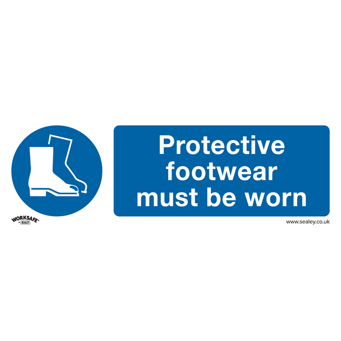 Sealey - SS7P10 Protective Footwear Must Be Worn - Mandatory Safety Sign - Rigid Plastic - Pack of 10 Safety Products Sealey - Sparks Warehouse