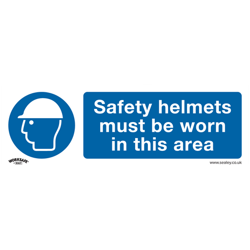 Sealey - SS8P1 Safety Helmets Must Be Worn In This Area - Mandatory Safety Sign - Rigid Plastic Safety Products Sealey - Sparks Warehouse