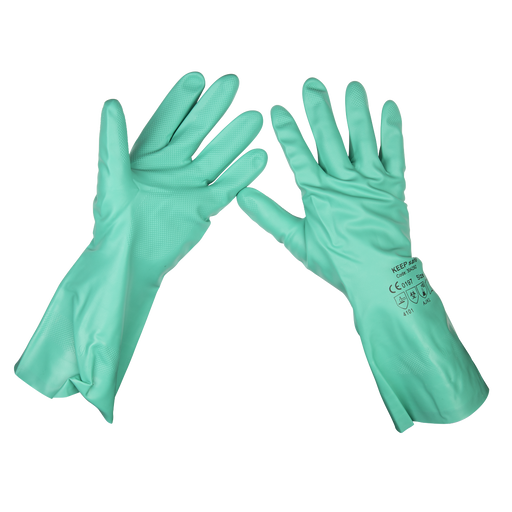 Sealey - SSP34 Nitrile Gauntlets for use with Thinners 355mm Cuffed Pair Safety Products Sealey - Sparks Warehouse