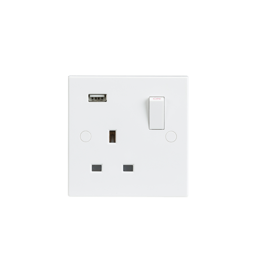 Knightsbridge SN9903 13A 1G Switched Socket With USB Charger Slot 5V DC 2A Light Switches Knightsbridge - Sparks Warehouse