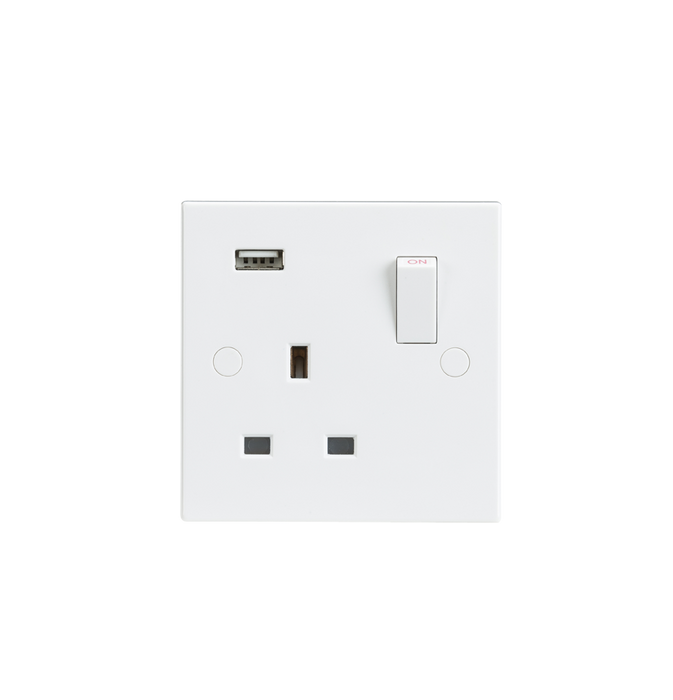 Knightsbridge SN9903 13A 1G Switched Socket With USB Charger Slot 5V DC 2A Light Switches Knightsbridge - Sparks Warehouse