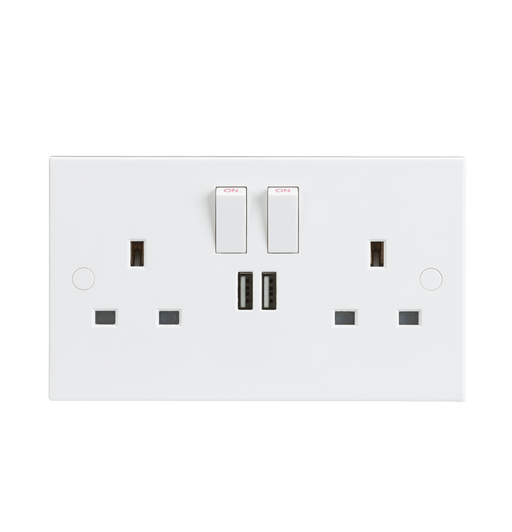 Knightsbridge SN9904 13A 2G Switched Socket With Dual USB Charger Slot 5V DC 3.1A (shared) Light Switches Knightsbridge - Sparks Warehouse